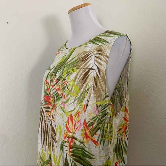 J. Jill Love Linen Popover Tropical Floral Sleeveless Top Women’s L Linen Palm - Picture 8 of 17